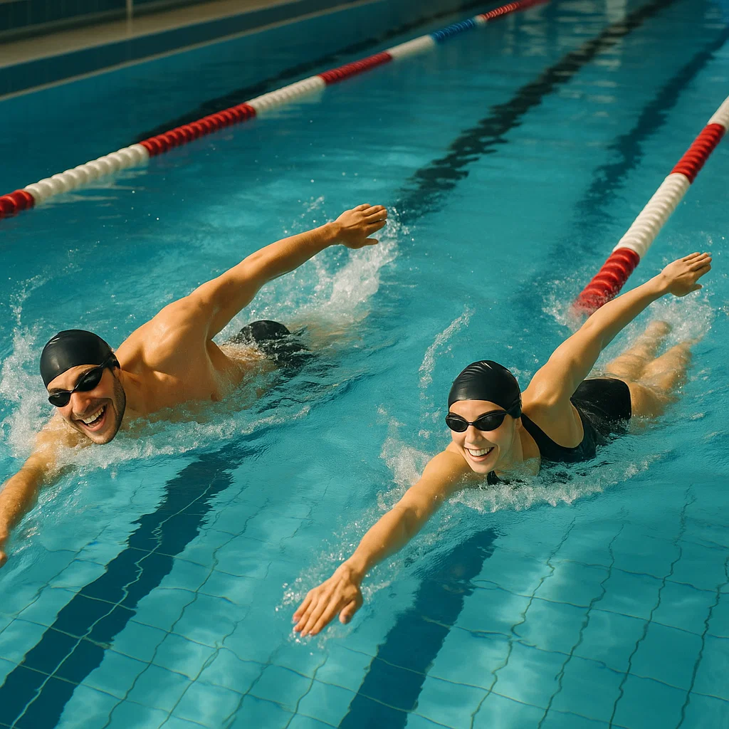 Man and woman swimming together