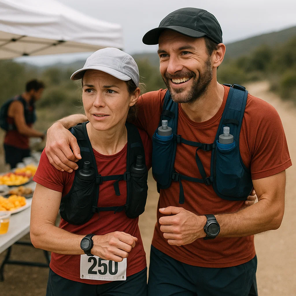 Man and woman running an ultra-marathon