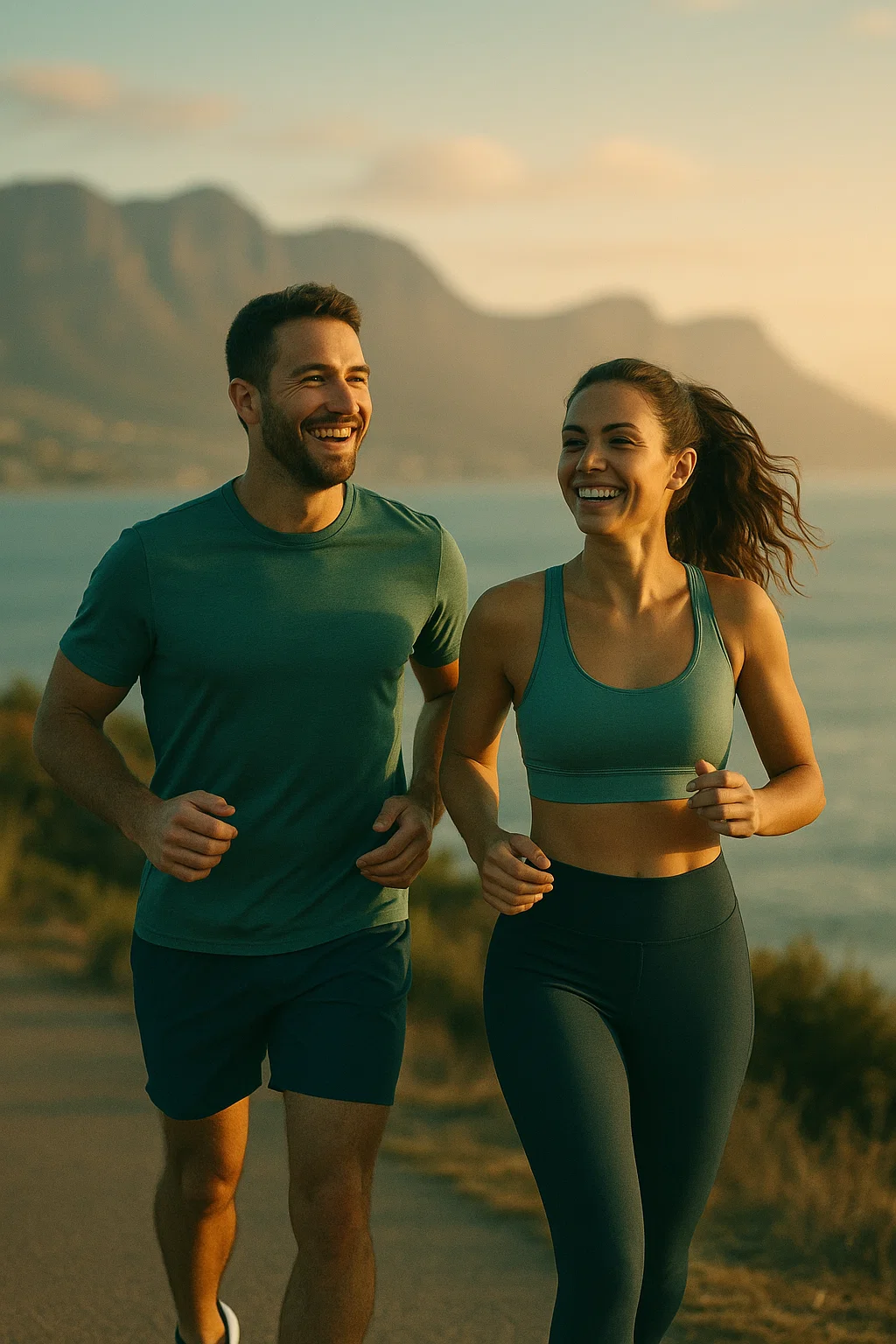 Shot of two young couple running together